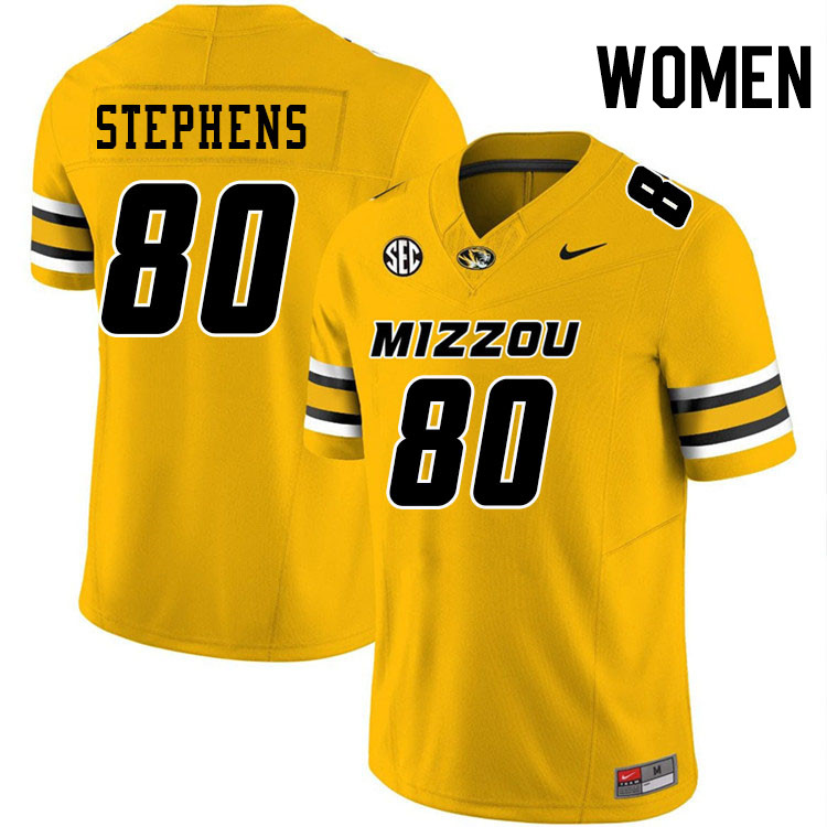 Women #80 Tyler Stephens Missouri Tigers College Football Jerseys Stitched-Gold